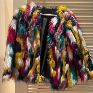 Multi-colored faux fur coat